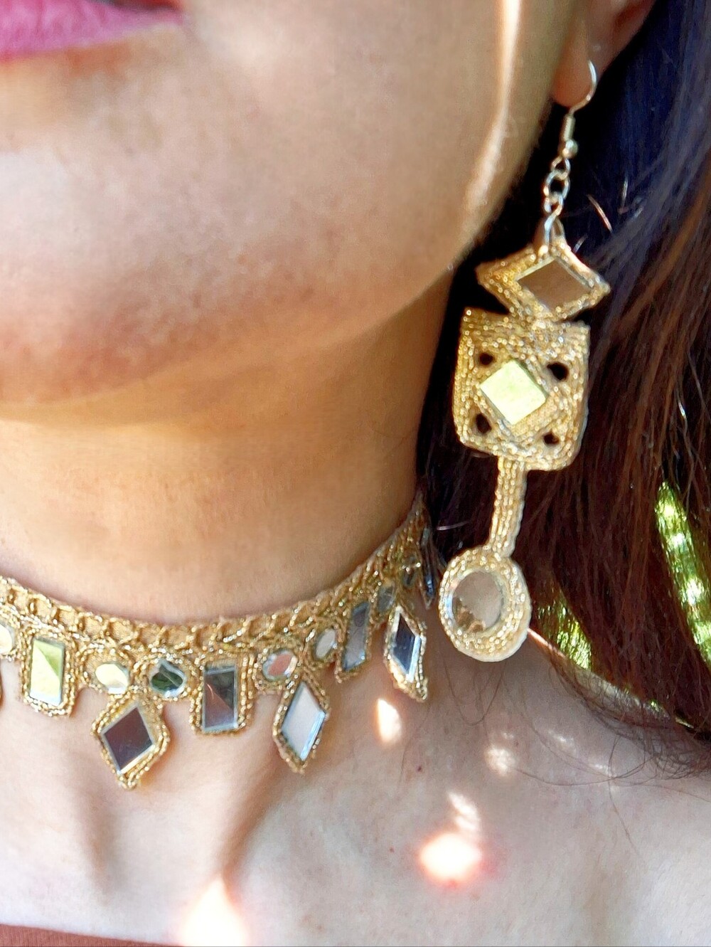 Handmade Boho Gold Mirror Charm Drop Earrings Women Jewelry Festival Party